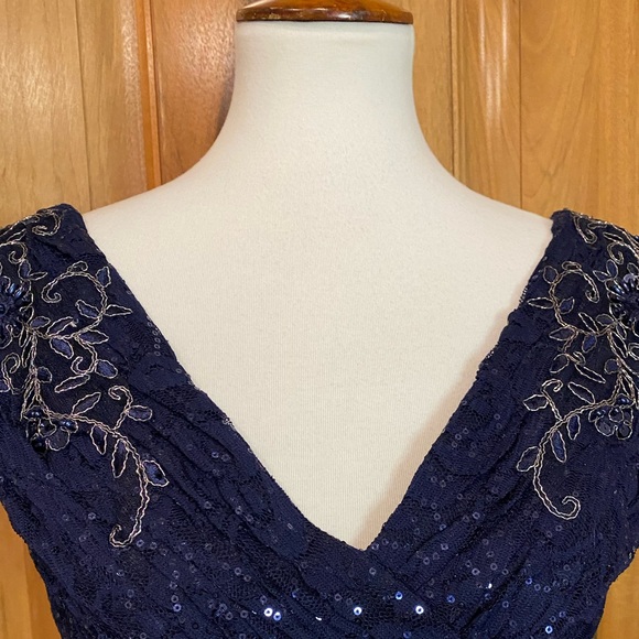 Violets & Roses - Lace & Sequins Blue/Silver Full-Length Formal/Prom Gown, EUC 4 - Picture 3 of 16